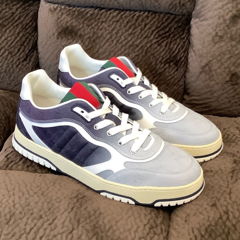 Gucci Men's Re- Web Gradient Dark Blue/Gray Denim Sneakers, Size 10